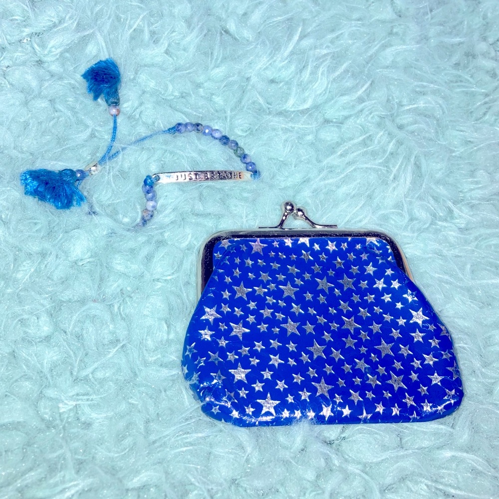 💙blue beaded thread bracelet & coinpurse bundle💙